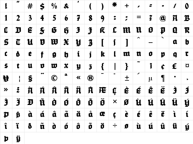 WerbedeutschUNZ1L Heavy  glyph index