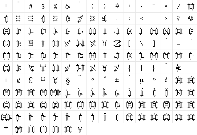 Railing Regular  glyph index