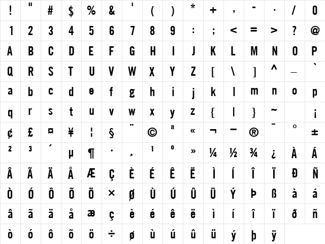 CommerceCondSSK Bold  glyph index