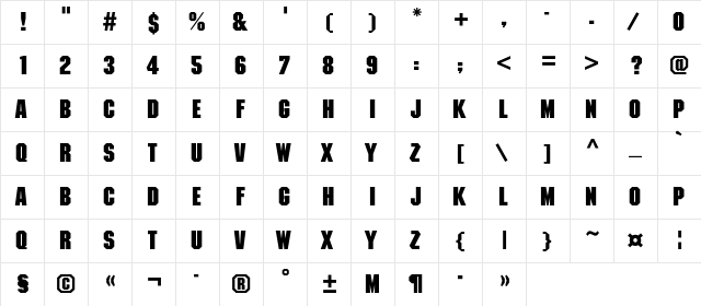 MachineC Bold  glyph index