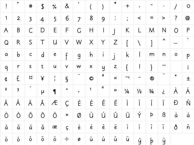 Julius Primary Std Bold  glyph index