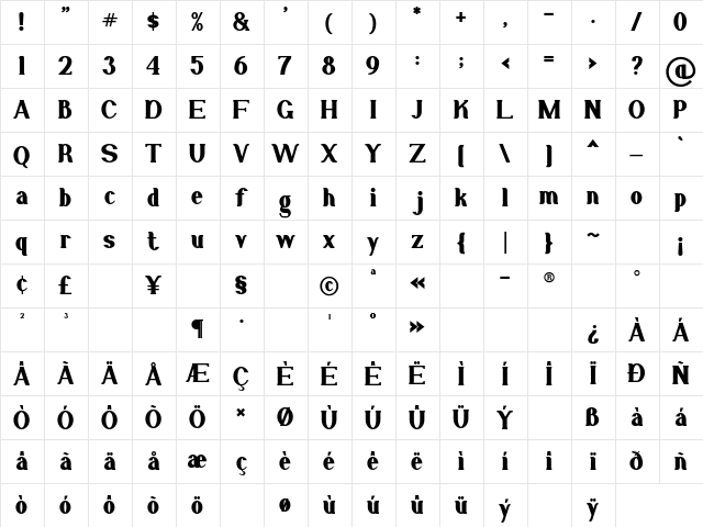 Gillalo Bold  glyph index