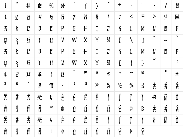 Wolfraid Regular  glyph index