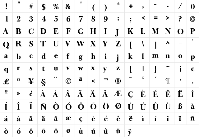 Oldbasker-Bold Regular  glyph index