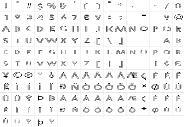 FZ UNIQUE 12 EX Normal  glyph index