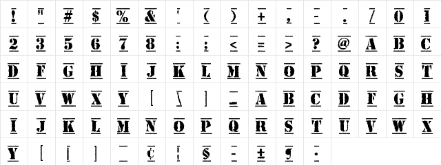 Top Secret Bold  glyph index