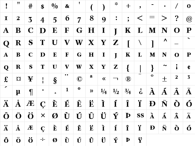 Concorde BE Bold  glyph index