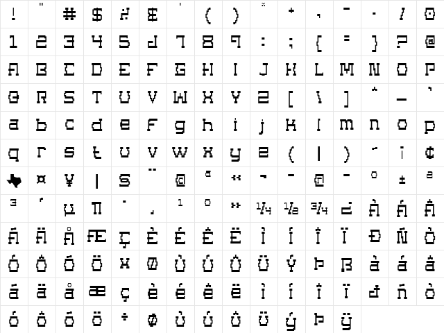 Superago Regular  glyph index