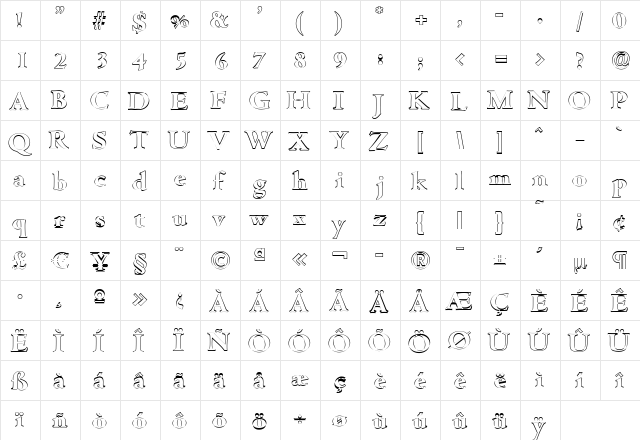 JohnBeckerOutline-ExtraBold Regular  glyph index