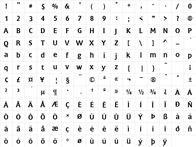 Flatus Bold  glyph index