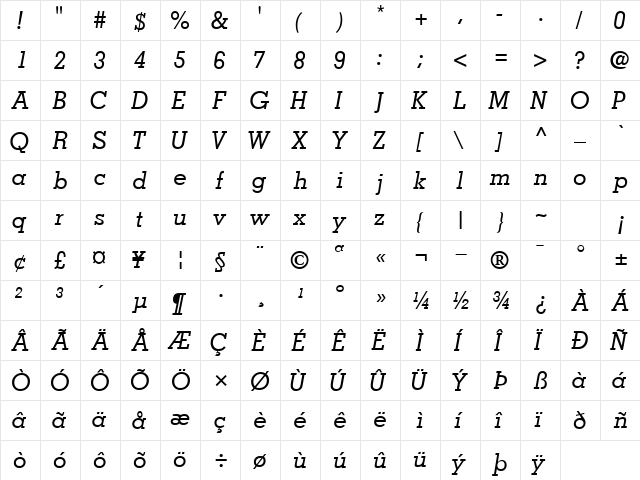 JaakSSK Italic  glyph index
