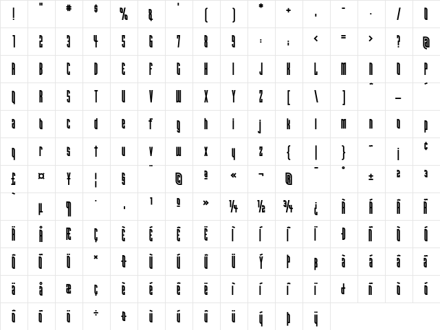 NarrowbandPrimeICG Bold  glyph index