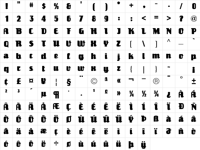 Einhorn ICG Regular  glyph index