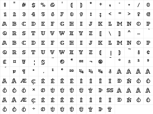 Dextor Outline D Regular  glyph index
