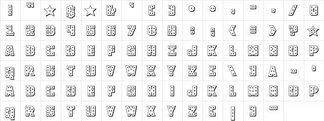 Knievel 3D Regular  glyph index