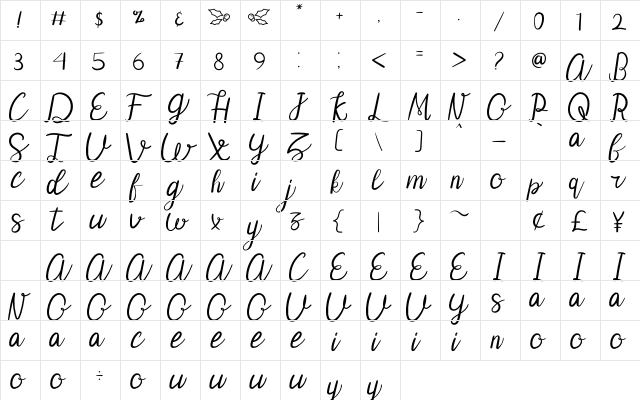 Warm Snow Regular  glyph index