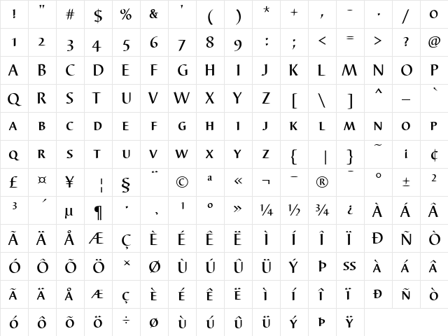 Barbedor SC T Regular  glyph index