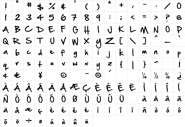 Sean Regular  glyph index