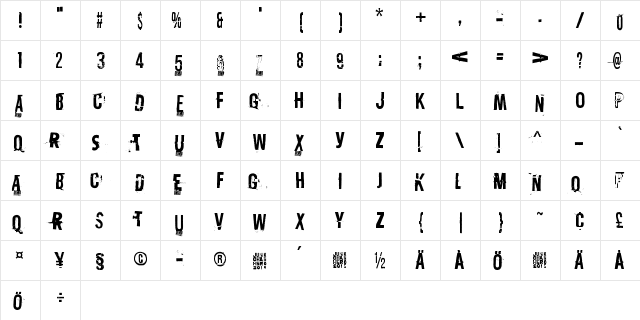 Destroy X Demo Regular  glyph index
