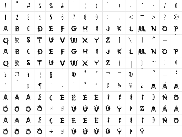 Dragonlair Regular  glyph index