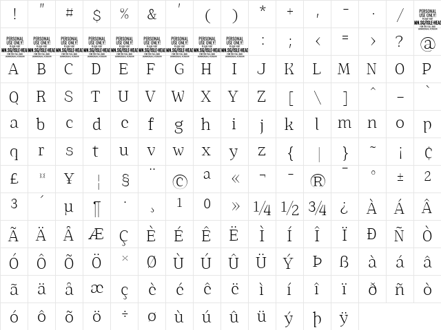 Isle Headline PERSONAL USE Light  glyph index