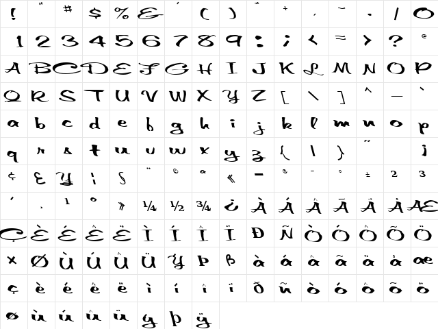 DoubleAgent43 Regular  glyph index