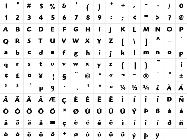 ITC Highlander Std Bold  glyph index