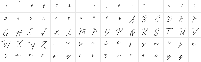 Anstery Script Regular  glyph index