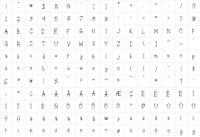 KINDLY Regular  glyph index