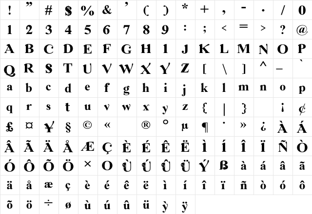 Amboqia Boriango Regular  glyph index