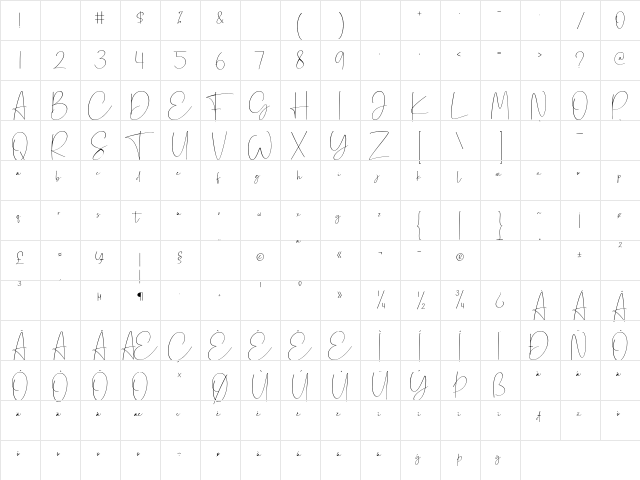 Canasita Regular  glyph index