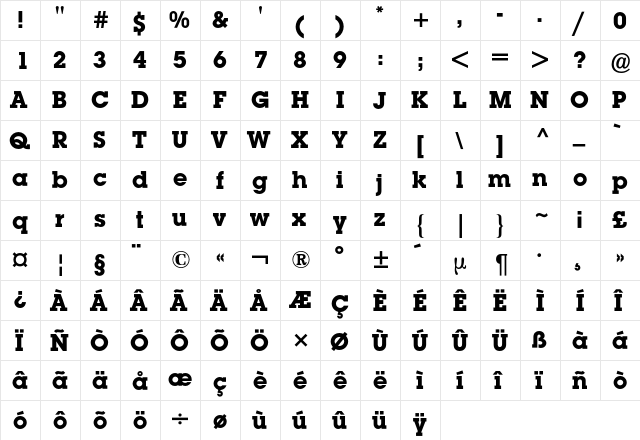Lubalin BQ Regular  glyph index
