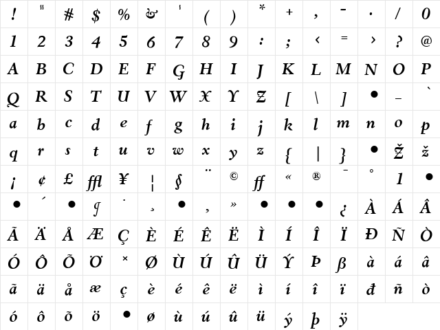 Eldorado Regular  glyph index