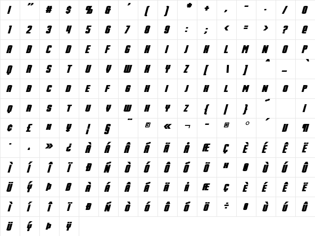 Stark Bold Italic  glyph index