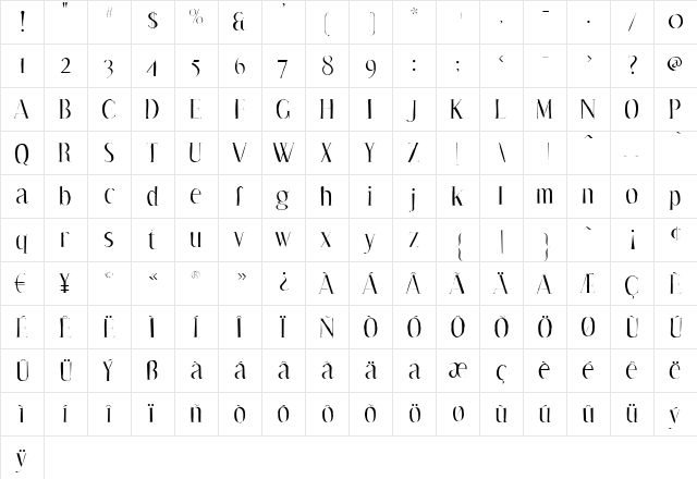 Effloresce Gaunt Regular  glyph index