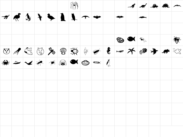 Critter Dingbats Regular  glyph index