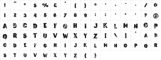 Wagoon Bold Inline Grunge Bold Inline Grunge  glyph index