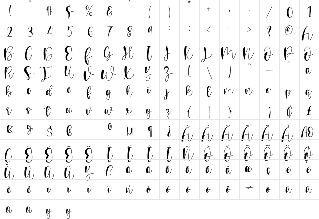 Orlline Regular  glyph index