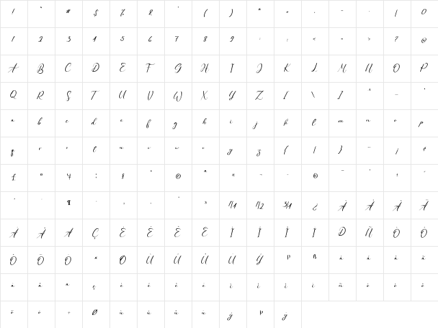 Queen Signature Regular  glyph index