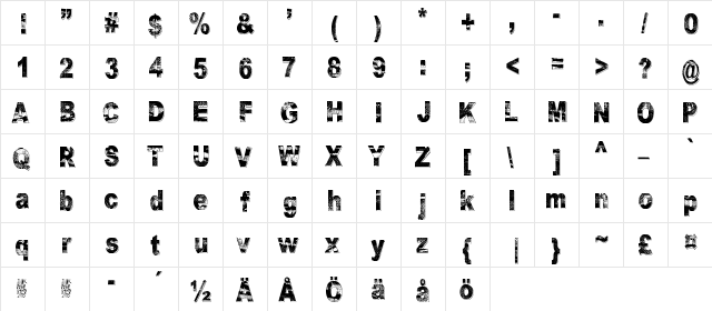 Razterhunch Shadow Regular  glyph index