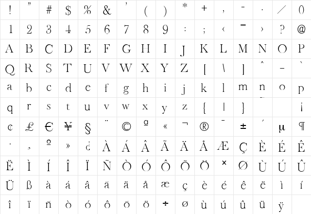 BaskerOldSerial-Xlight Regular  glyph index