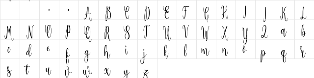 Salwa reguler Regular  glyph index