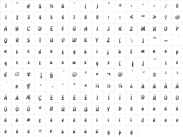 DTC Brody M20 Regular  glyph index