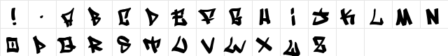 Writers fat Regular  glyph index