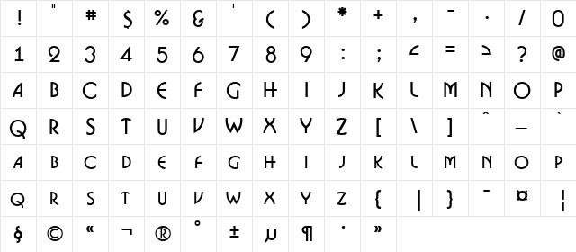 a_BosaNovaCps Regular  glyph index