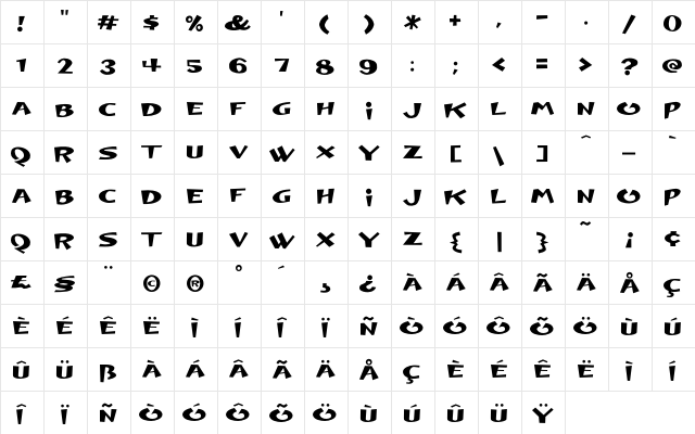 DingleHopper Regular  glyph index