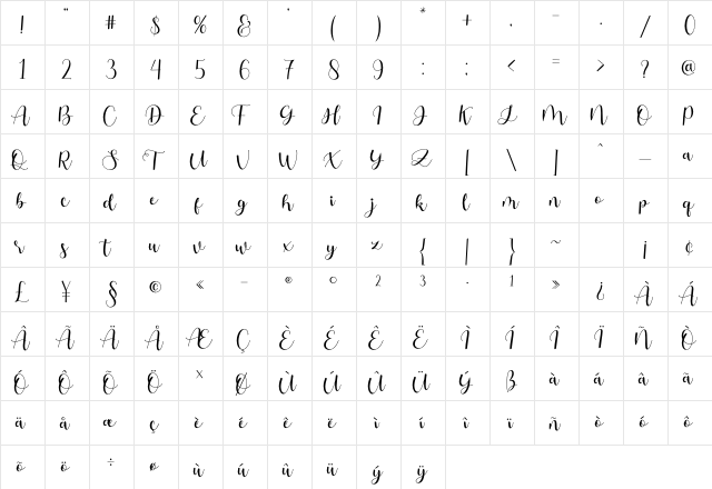 Eve Adam Regular  glyph index