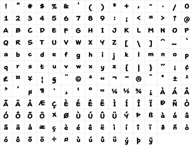 LHF Quick Draw Regular  glyph index