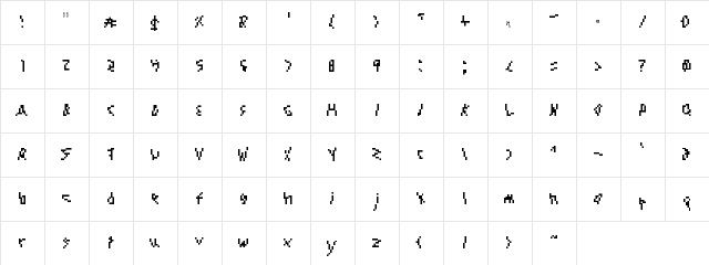 Noobie Attack Regular  glyph index