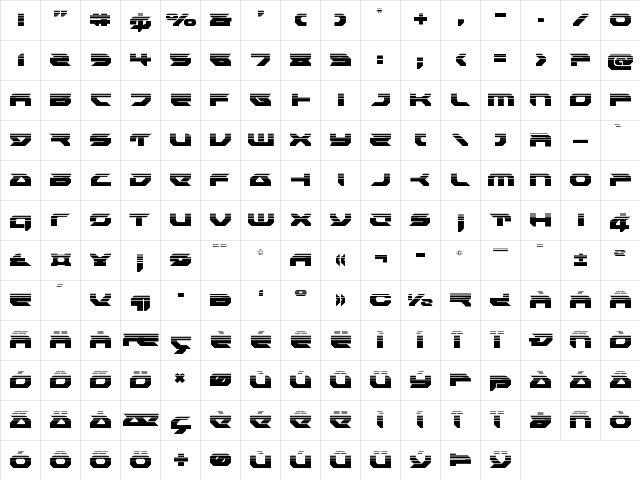 Royal Samurai Halftone Regular  glyph index